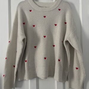a new day Cream Sweater with Red Heart Embroidery